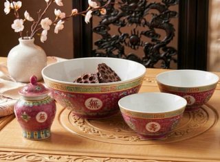 Set de 4 piezas Porcelana Mun Shou Famille Rose