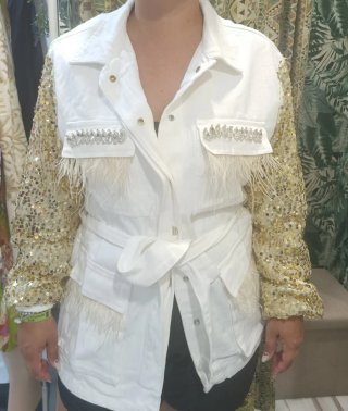 Cazadora Blanca con Lentejuelas Talla M nueva