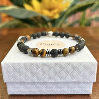 Bracciale occhio di tigre lava ed ematite 6 mm