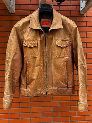 Cazadora de Piel Vintage Offset - Chaqueta Cuero