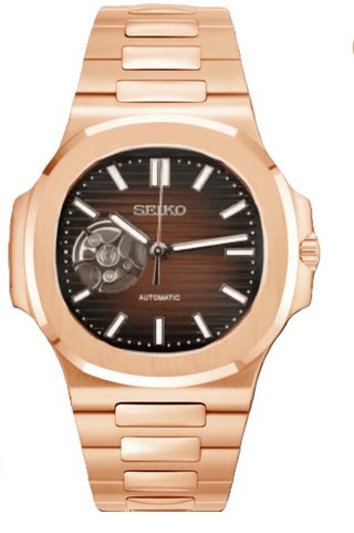 Seiko Mod Nautilus Open Heart Rose Gold