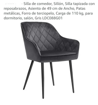 OFerta.Silla comedor terciopelo gris con reposabra