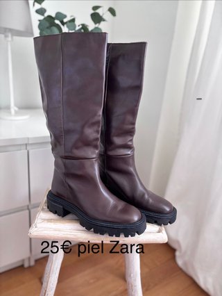 Botas altas de piel Zara