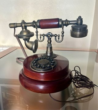 Teléfono Fijo Retro Madera y Bronce
