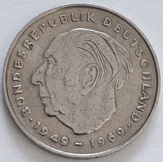Moneda 2 Marcos Alemanes 1974 G - Theodor Heuss