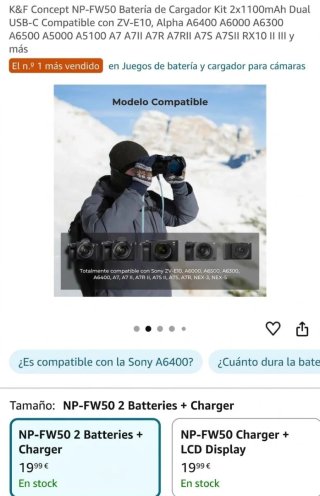 Kit Cargador Dual y 2 Baterías NP-FW50
