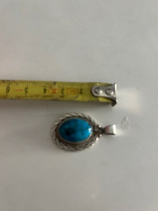 Medalha em Prata e Pedra Turquesa Oval