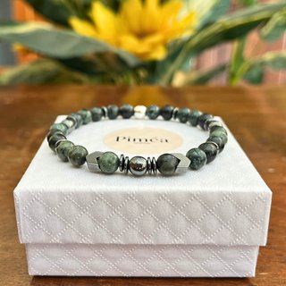 Bracciale riolite verde ed ematite 6 mm