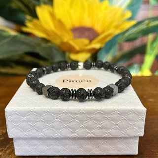 Bracciale pietra lavica ed ematite 6 mm