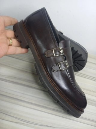 Mocassini marrone doppia fibbia uomo tg 43