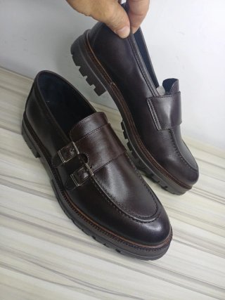 Mocassini marrone doppia fibbia uomo tg 43