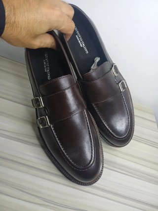 Mocassini marrone doppia fibbia uomo tg 43