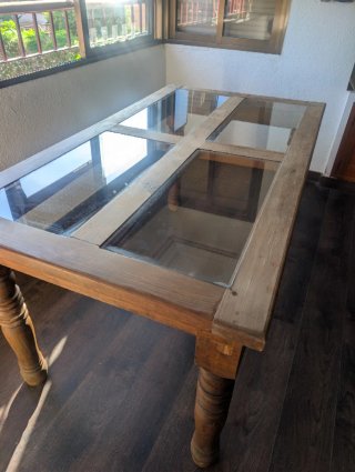 Mesa de Centro Rústica de Madera y Cristal
