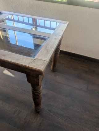 Mesa de Centro Rústica de Madera y Cristal