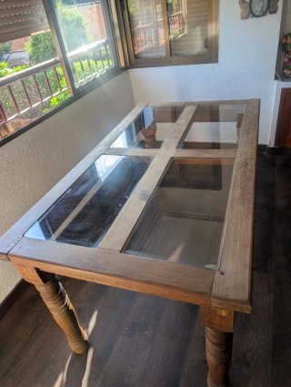 Mesa de Centro Rústica de Madera y Cristal