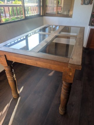 Mesa de Centro Rústica de Madera y Cristal