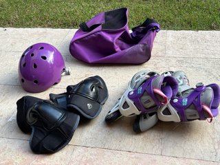 Patines 35-38, casco, protecciones y bolsa