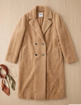 Abrigo Zara Pelo Sintético Camel Doble Botonadura