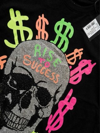 Philipp Plein neón Strass Camiseta Negra Calavera