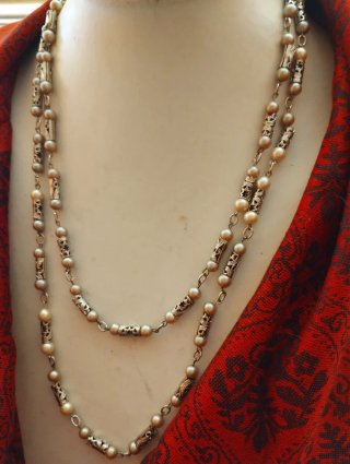 Collana vintage argento tibetano perle vere