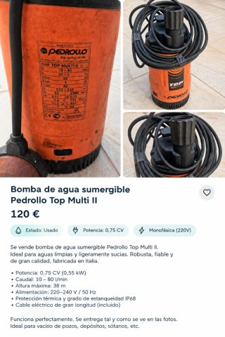 Bomba de agua sumergible Pedrollo Top Multi II