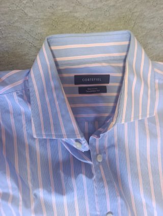 Camisa Cortefiel Hombre Rayas Azul y Rosa