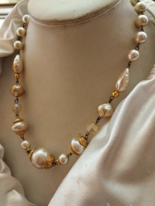 Bellissima collana vintage perle vetro gold