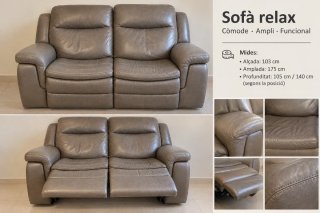 Sofá relax de piel beige