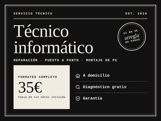 Técnico informático · Formateo 35€ · A domicilio