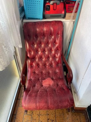 Dondolío in pelle rossa con dettagli