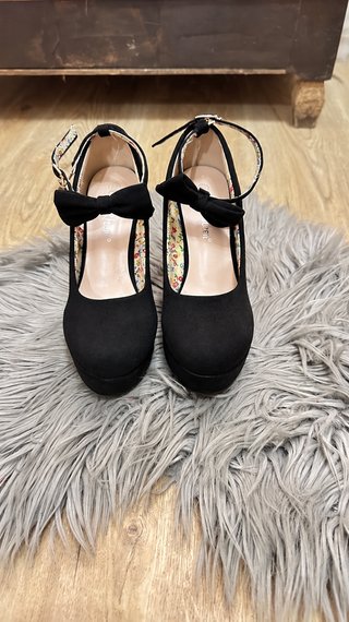 Zapatos negros cuña lazo talla 36