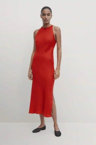 Vestido Massimo Dutti Lino Coral Talla S