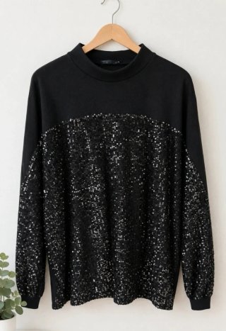 Blusa Negra con Lentejuelas Talla 52-54