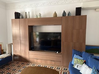 Mueble salón a medida nogal 330x207x42