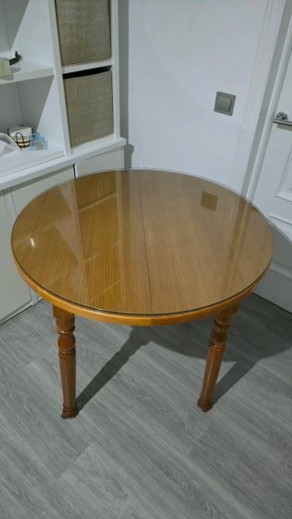 Mesa redonda extensible madera y cristal