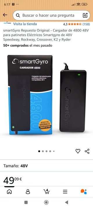 Cargador Original SmartGyro 48V 4800 nuevo