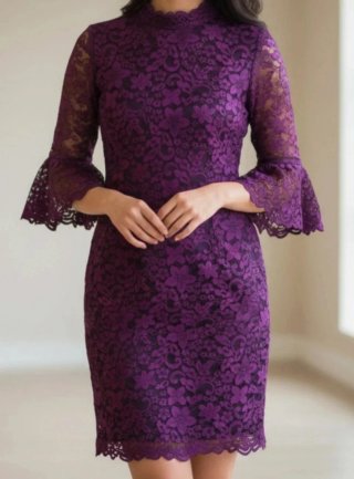 Vestido Morado Fiesta Invitada Encaje