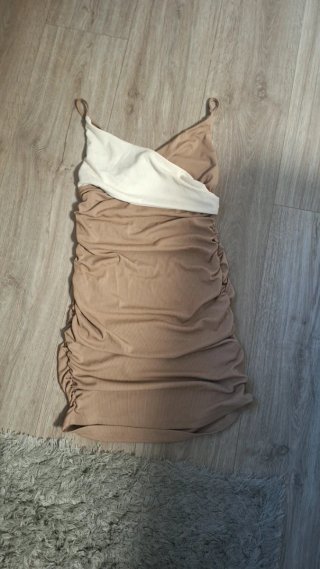 Vestido Verano Beige y Blanco