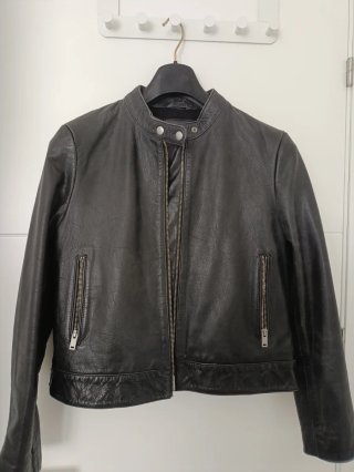Cazadora Piel Negra Mango Talla M