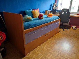 Cama Nido de Madera Roble con Cajones tono malva