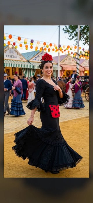 Faldiquera flamenca negra con lunares rojos