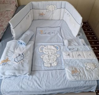 JUEGO de CUNA Bebe azul y blanco ELEFANTE PRENATAL
