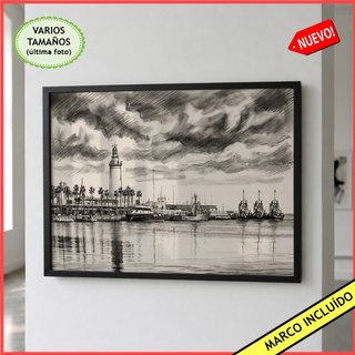 Cuadro La Farola Poster de Málaga blanco y negro