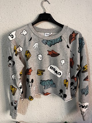 Sudadera Cropped Gris Mickey Mouse