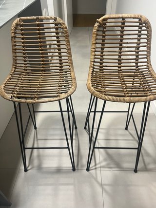 Set de 2 Taburetes de Bar Rattan y Metal