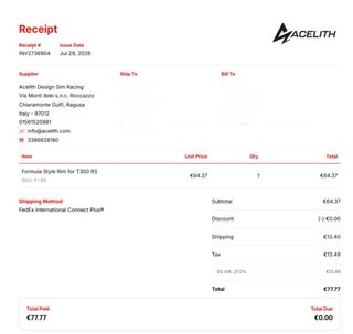 Aro Acelith F1 RS para Thrustmaster T300RS GT/Fórm