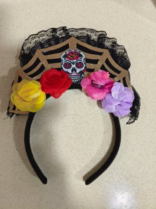 Diadema Halloween Calavera Flores Niña