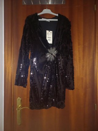 Vestido Fiesta Bershka Negro Lentejuelas
