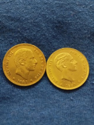 Lote 2 Monedas oro Alfonso XII