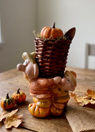 Figura Gnomos Cesta Decoración Otoño Rústica